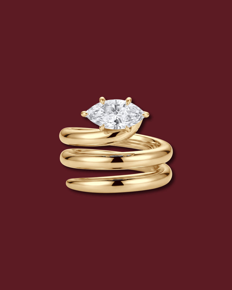 NAIYA pinky ring in yellow gold, set with a marquise lab-grown white diamond