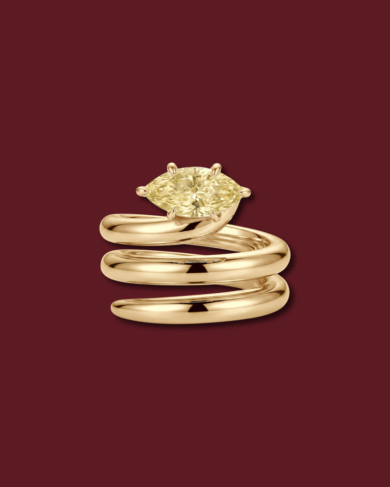 NAIYA pinky ring in yellow gold, set with a marquise lab-grown yellow diamond