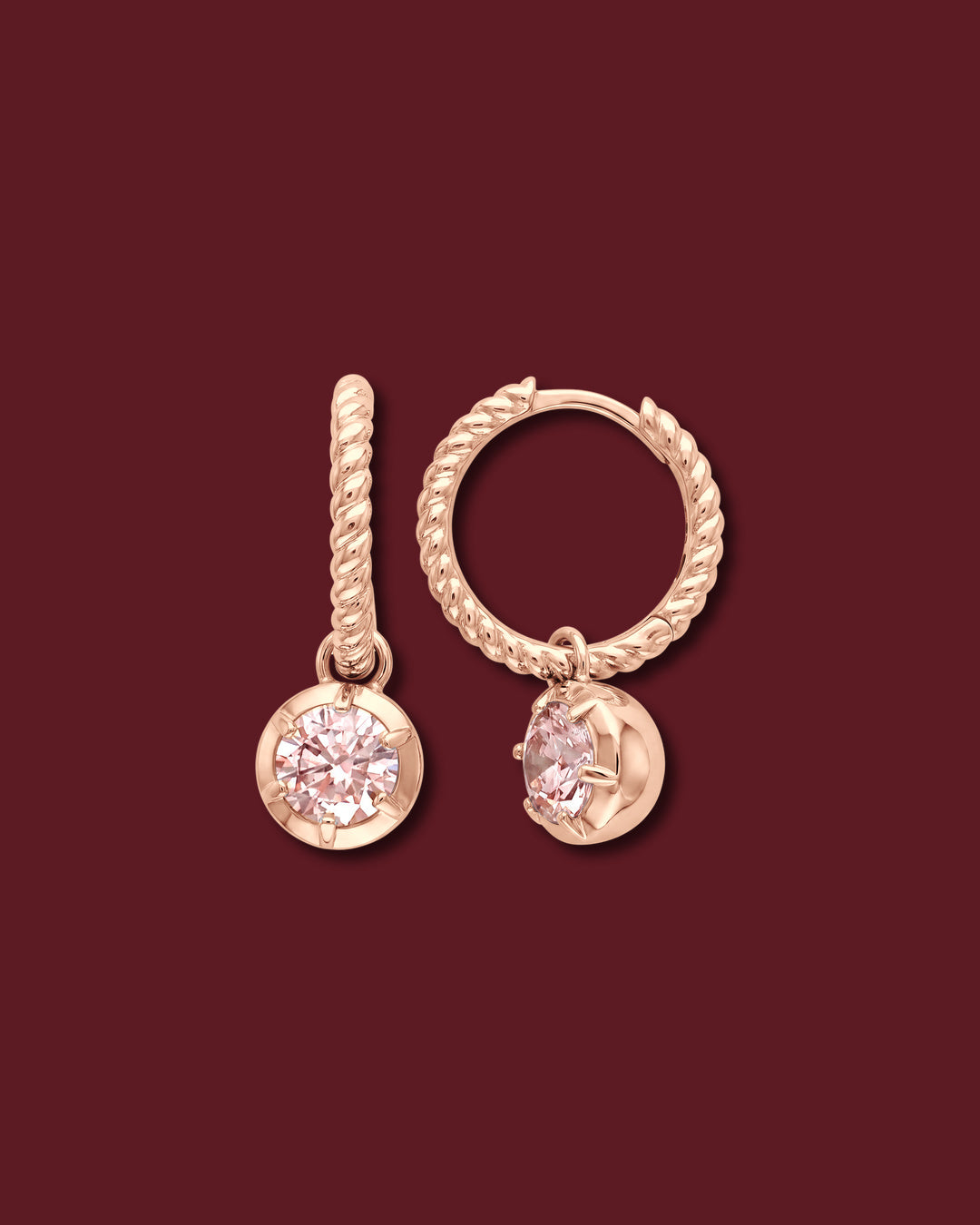 CHANTAL Twisted Rope Drop Charm Earrings, Pink Diamond