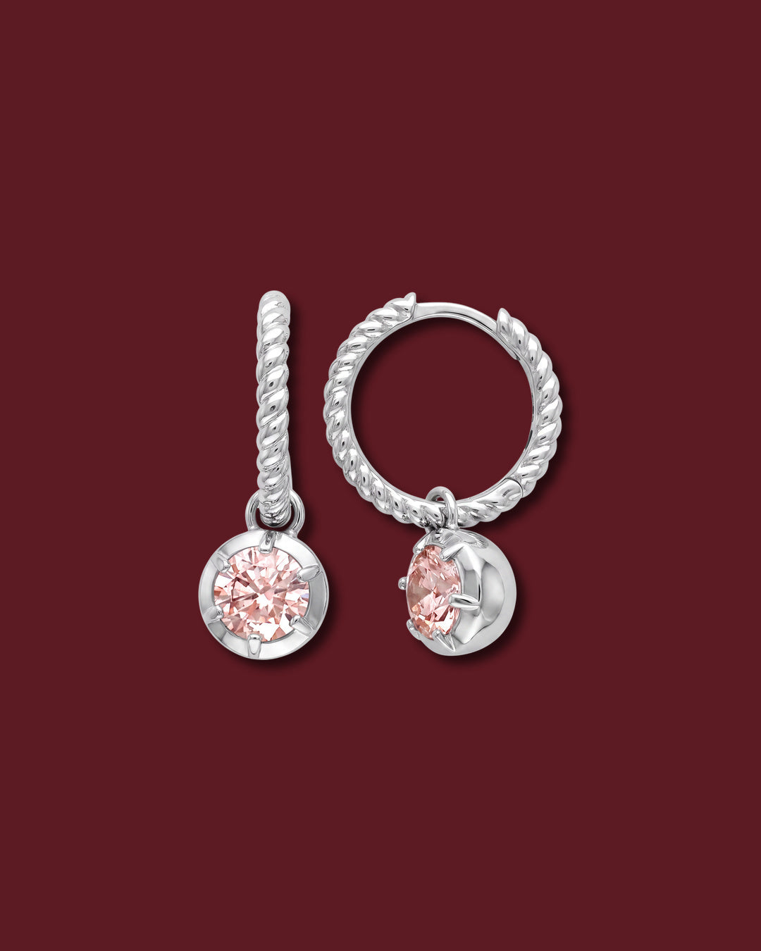 CHANTAL Twisted Rope Drop Charm Earrings, Pink Diamond