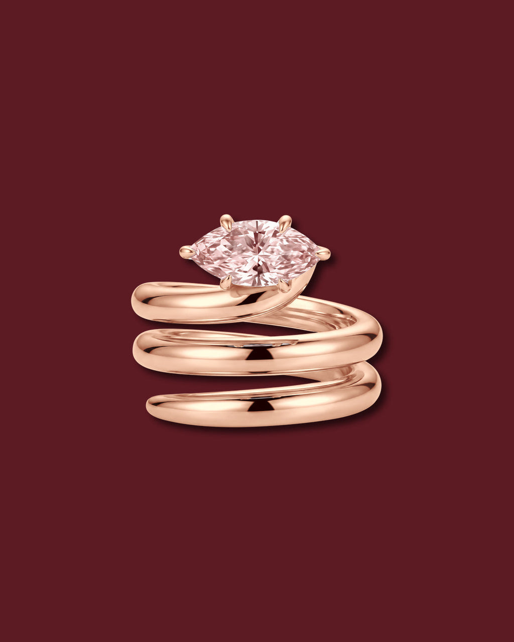 NAIYA pinky ring in rose gold, set with a marquise lab-grown pink diamond