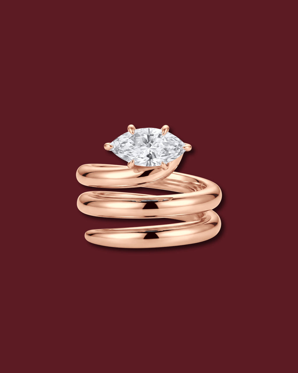 NAIYA pinky ring in rose gold, set with a marquise lab-grown white diamond