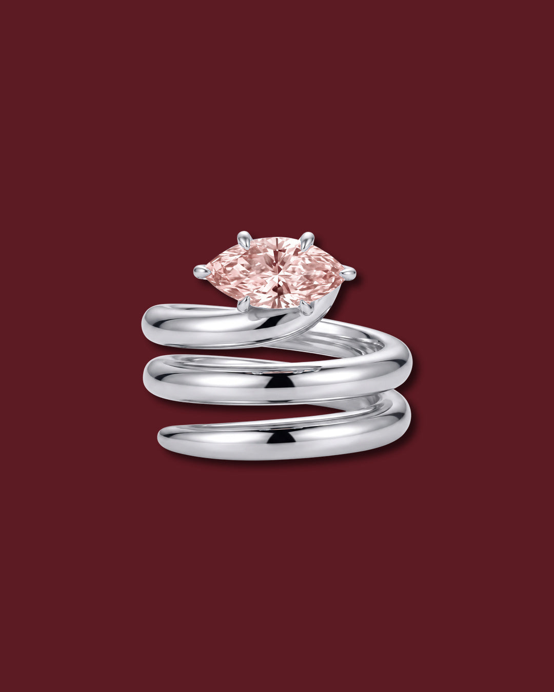 NAIYA pinky ring in white gold, set with a marquise lab-grown pink diamond