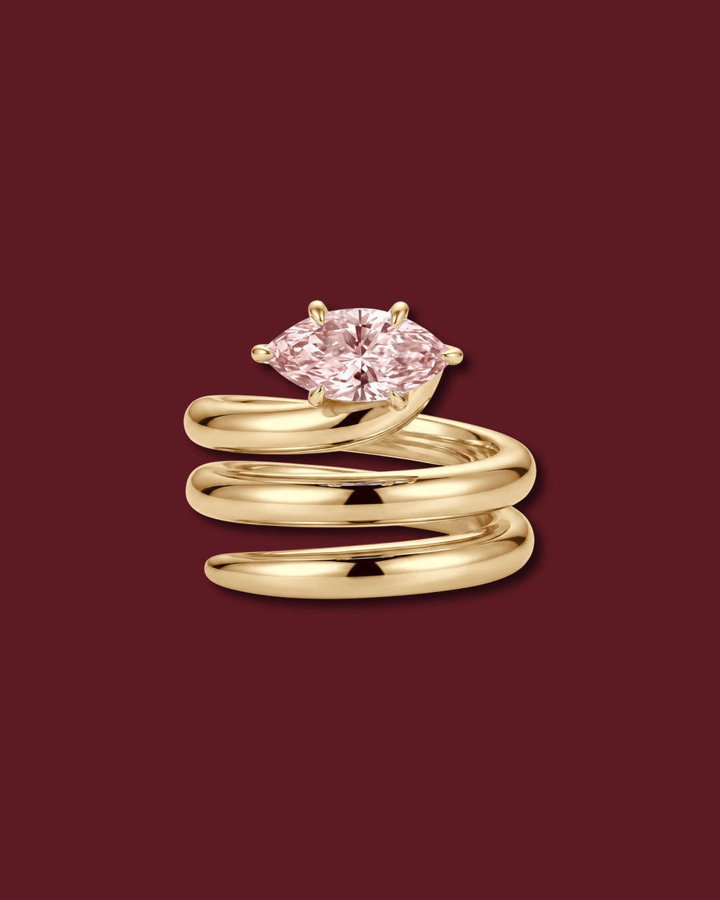 NAIYA pinky ring in yellow gold, set with a marquise lab-grown pink diamond