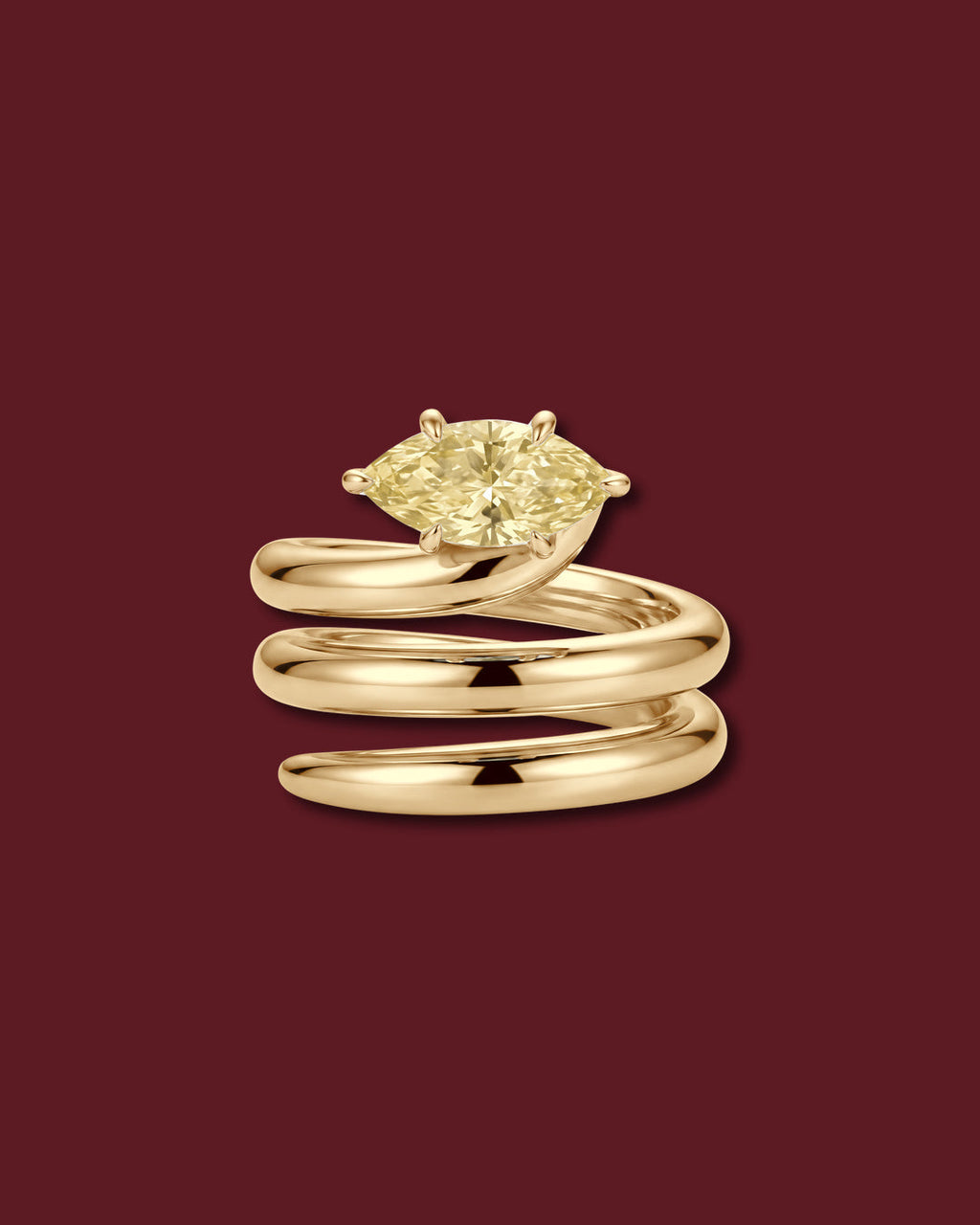 NAIYA pinky ring in yellow gold, set with a marquise lab-grown yellow diamond