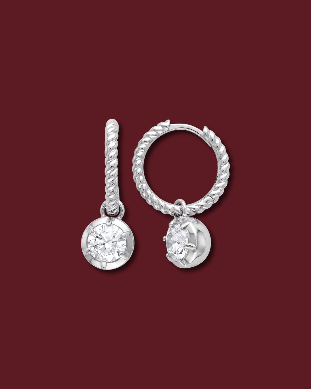 CHANTAL Twisted Rope Drop Charm Earrings, White Diamond
