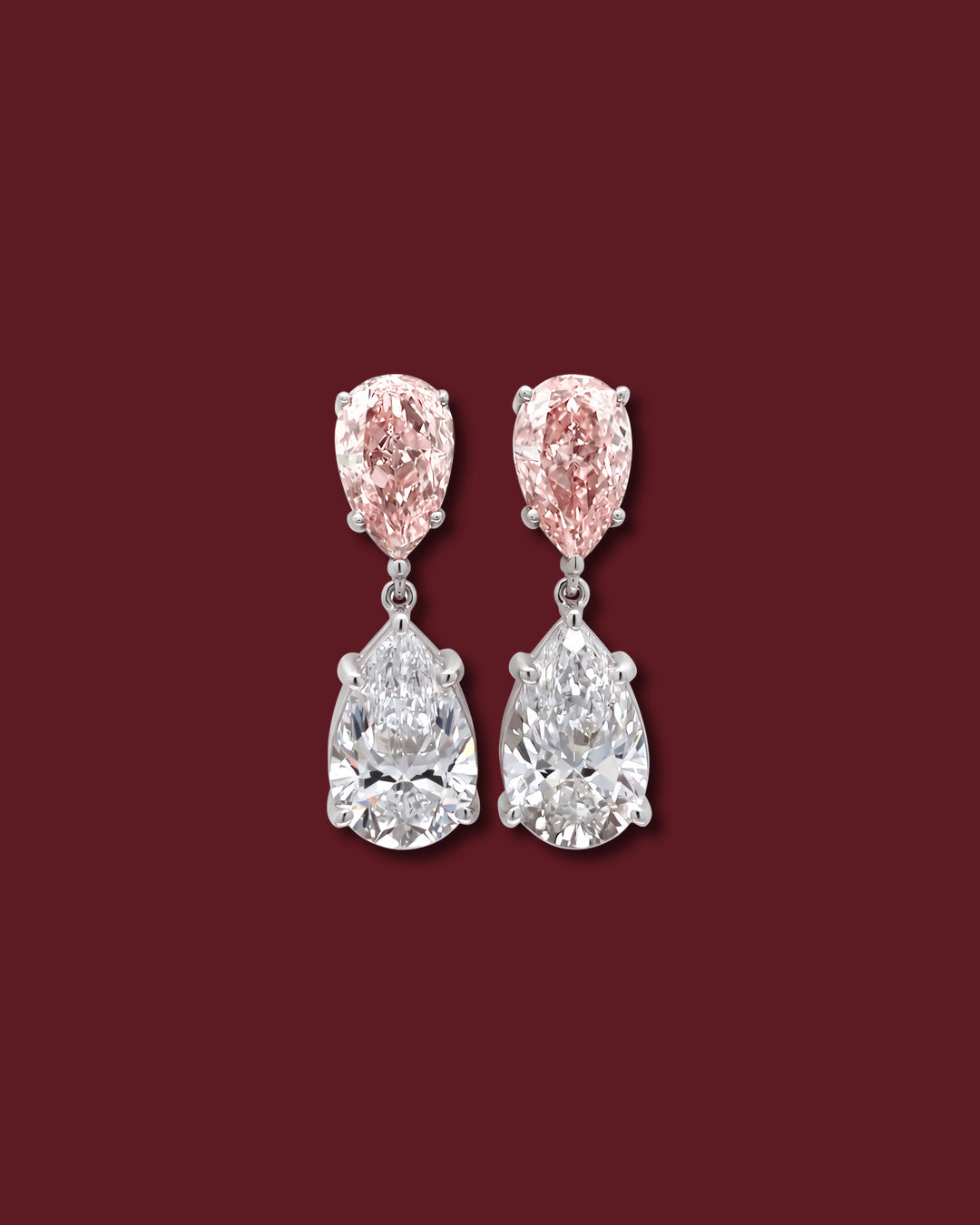 JILA Double Pear Drop Earrings, Pink Diamond