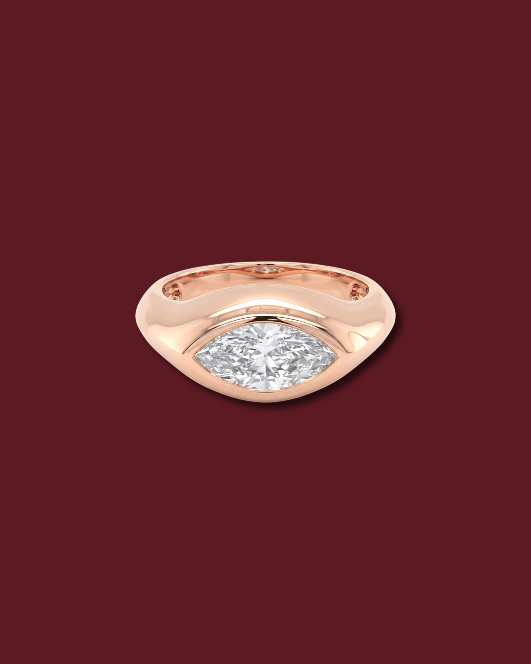 Rose gold THALIA signet ring set with a 1.06 ct marquise lab-grown white diamond