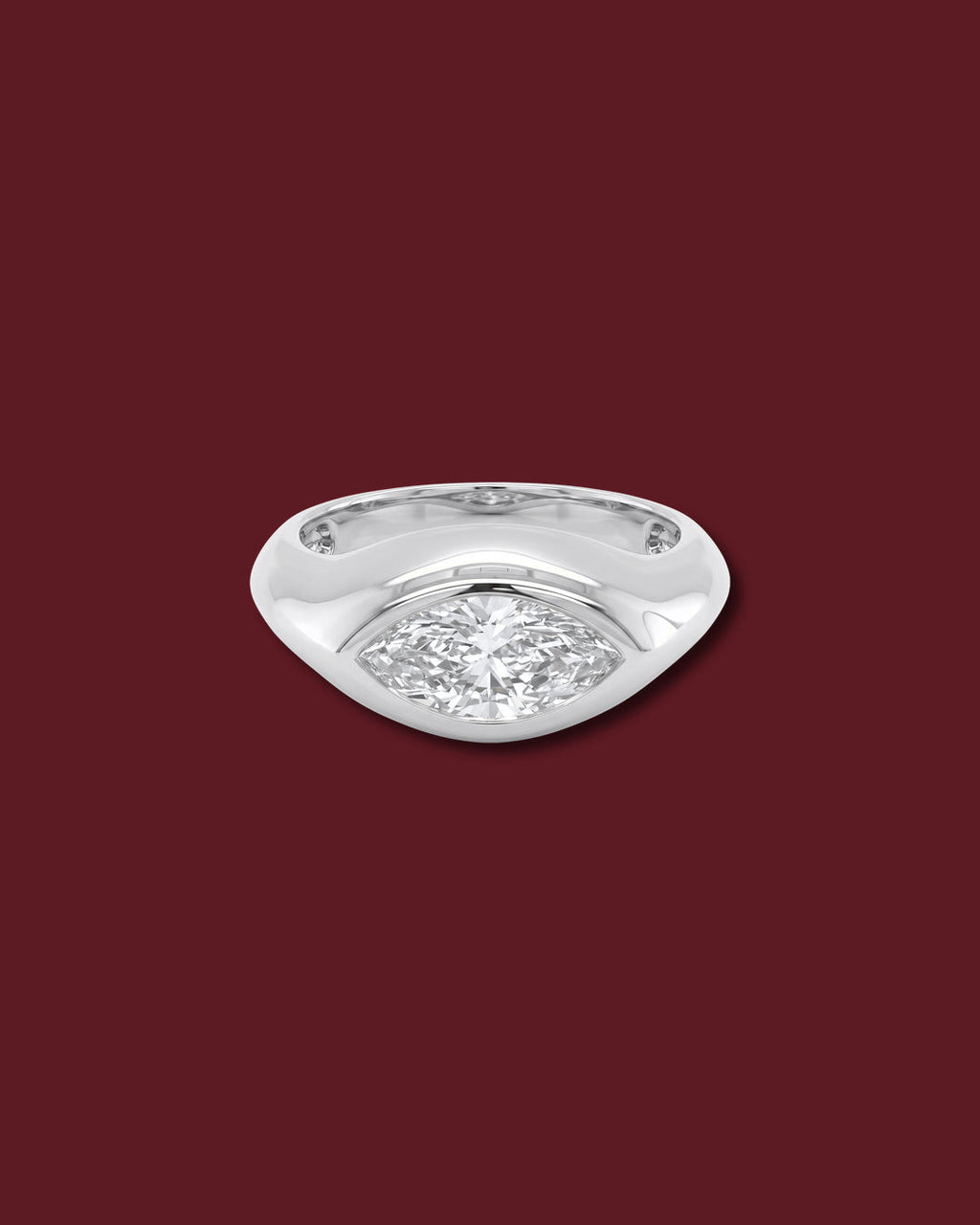White gold THALIA signet ring set with a 1.06 ct marquise lab-grown white diamond