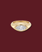 Yellow gold THALIA signet ring set with a 1.06 ct marquise lab-grown white diamond