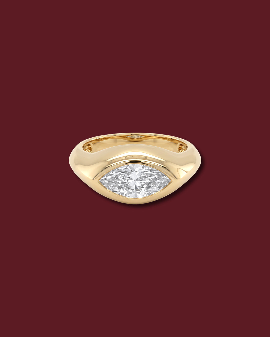 Yellow gold THALIA signet ring set with a 1.06 ct marquise lab-grown white diamond